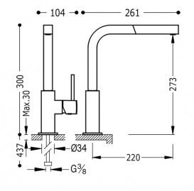 Змішувач для кухні Tres Top Tres colors  з висувною лійкою чорний матовий 006437NM