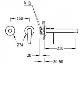 Змішувач для кухні Tres Top Tres colors одноважільний настінний сталь 20520071AC