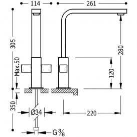 Смеситель для кухни Tres Top-Tres двухвентильный с изливом 35х15 мм хром 108496