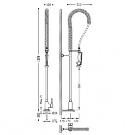 Смеситель для кухни Tres Top-Tres однорычажный с выдвижной лейкой белый хром 130484