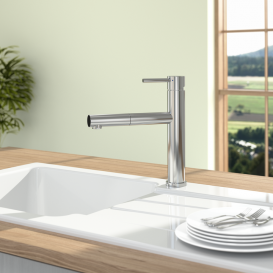 Змішувач для кухні Villeroy & Boch Como Sky Shower з висувною лійкою нержавіюча сталь полірована 927900LE