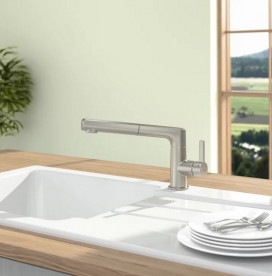 Смеситель для кухни Villeroy & Boch Sorano Shower с выдвижной лейкой сплошная нержавеющая сталь 926800LC