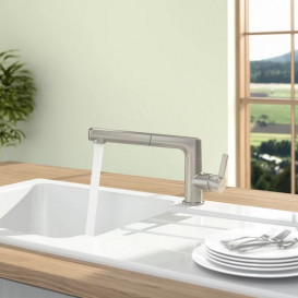 Смеситель для кухни Villeroy & Boch Sorano Shower с выдвижной лейкой сплошная нержавеющая сталь 926800LC