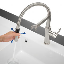 Смеситель для кухни Villeroy & Boch Steel Expert 2.0 с выдвижной лейкой сплошная нержавеющая сталь 928000LC