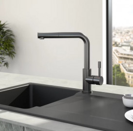 Змішувач для кухні Villeroy & Boch Steel Shower з висувною лійкою суцільна антрацит 96970105