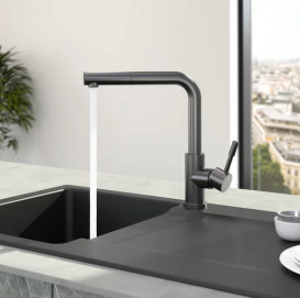 Змішувач для кухні Villeroy & Boch Steel Shower з висувною лійкою суцільна антрацит 96970105