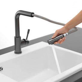 Змішувач для кухні Villeroy & Boch Steel Shower з висувною лійкою суцільна антрацит 96970105