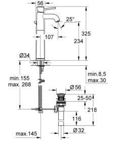 Змішувач для раковини одноважеля з донним клапаном високий Grohe BauClassic хром 32868000