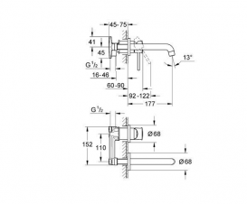 Смеситель для раковины однорычажный настенный Grohe коллекция BauClassic хром 20292000
