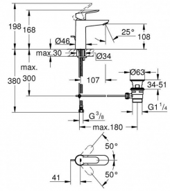 Смеситель для раковины Grohe BauEdge с донным клапаном 23758000