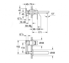 Смеситель для раковины однорычажный настенный Grohe коллекция BauLoop хром 20289000