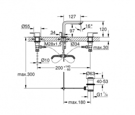Смеситель для раковины двухрычажный с донным клапаном скрытый Grohe Lineare хром 20304001