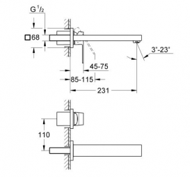 Смеситель для раковины однорычажный настенный Grohe коллекция Eurocube хром 23447000