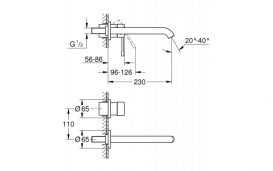 Смеситель для раковины однорычажный настенный Grohe коллекция Essence (вынос 230 мм) полированный никель 19967BE1