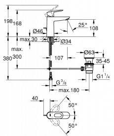 Смеситель для раковины однорычажный с донным клапаном Grohe колекция BauLoop хром 23762000
