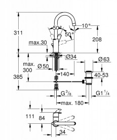 Змішувач для раковини одноважеля високий Grohe Eurosmart хром 23537002