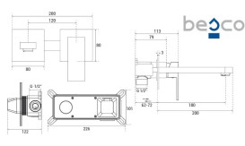 Змішувач для раковини Besco Modern/Varium настінний одноважільний чорний матовий BU-MVS-CZ