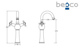 Смеситель для раковины Besco Retro I двухвентильный золото BU-RI-ZL