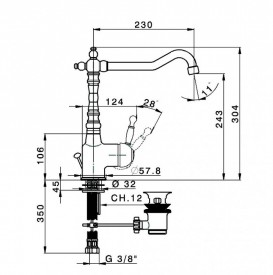Смеситель для раковины Devit Charlestone высокий однорычажный с донным клапаном золото CN60050037G