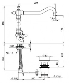 Смеситель для раковины Devit Charlestone двухвентильный с донным клапаном хром CN60052219