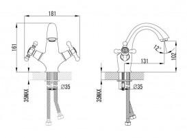 Смеситель для раковины Devit Retro двухвентильный латунь бронза 43611127B
