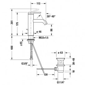 Змішувач для раковини Duravit C.1 одноважільний з донним клапаном хром C11020001010