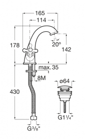 Змішувач для раковини двухвентильний Roca Carmen з донним клапаном ClickClack латунь хром A5A3A4BC00