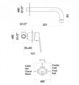 Змішувач для раковини Fiore Kevon настінний одноважільний чорний матовий 81NN7527