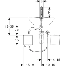 Смеситель для раковины Geberit Brenta питание от батарей с функциональным блоком наружного монтажа латунь нерж сталь 116.173.SN.1