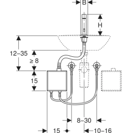 Смеситель для раковины Geberit Brenta питание от генератора с функциональным блоком наружного монтажа латунь нерж сталь матовый 116.176.SN.1