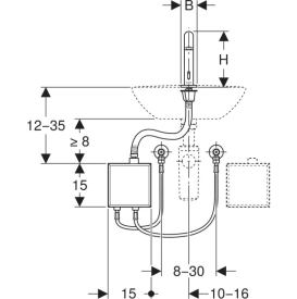Смеситель для раковины Geberit Piavе питание от батарей с функциональным блоком наружного монтажа латунь нерж сталь 116.164.SN.1