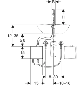 Смеситель для раковины Geberit Piavе питание от сети с термостатом латунь нерж сталь 116.167.SN.1