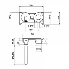 Смеситель для раковины GRB Aura настенный одновентильный с донным клапаном хром 75536750
