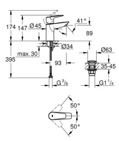 Смеситель для раковины Grohe BauEdge S-Size с нажимным донным клапаном хром 23895001