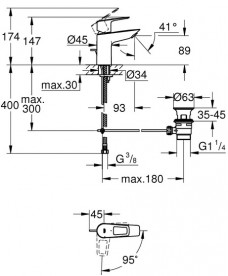 Смеситель для раковины Grohe BauLoop New однорычажный с донным клапаном хром 22054001