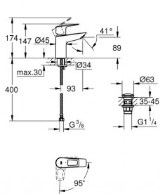 Змішувач для раковини Grohe BauLoop New одноважільний з донним клапаном хром 23883001