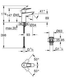 Змішувач для раковини Grohe BauLoop S-Size з натискним донним клапаном хром 23878001