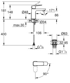 Смеситель для раковины Grohe Cubeo однорычажный хром 1017320000