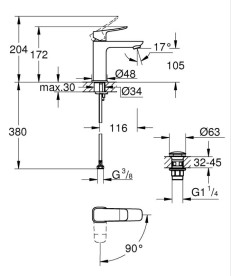 Смеситель для раковины Grohe Dice M-Size однорычажный с донным клапаном хром 1018360000