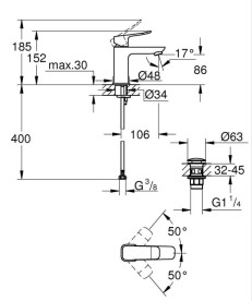 Смеситель для раковины Grohe Dice S-Size однорычажный с донным клапаном хром 1018570000