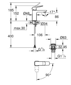 Смеситель для раковины Grohe Dice S-Size однорычажный с донным клапаном черный матовый 1018612430