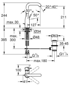 Змішувач для раковини Grohe Essence L-Size з донним клапаном холодний світанок матовий 24174GN1