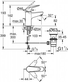 Змішувач для раковини Grohe EuroEco одноважільний з донним клапаном хром 23262001