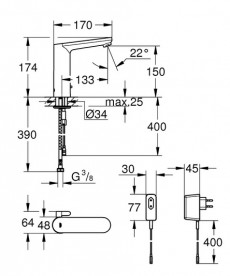 Змішувач для раковини Grohe Eurosmart Cosmopolitan E інфрачервоний електронний живлення від мережі хром 36421000