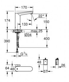 Змішувач для раковини Grohe Eurosmart Cosmopolitan E інфрачервоний електронний живлення від батарейок хром 36422000