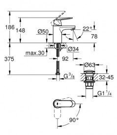 Смеситель для раковины Grohe Eurosmart Cosmopolitan однорычажный с нажимным донным клапаном хром 23927000