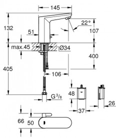 Смеситель для раковины Grohe Eurosmart Cosmopolitan E инфракрасный электронный питание от батарей хром 36327002
