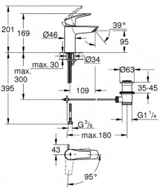 Смеситель для раковины Grohe Eurosmart New однорычажный с донным клапаном хром 32926003