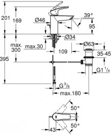 Смеситель для раковины Grohe Eurosmart однорычажный с донным клапаном черный матовый 332652433