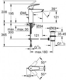 Смеситель для раковины Grohe Eurosmart однорычажный с донным клапаном черный матовый 233222433